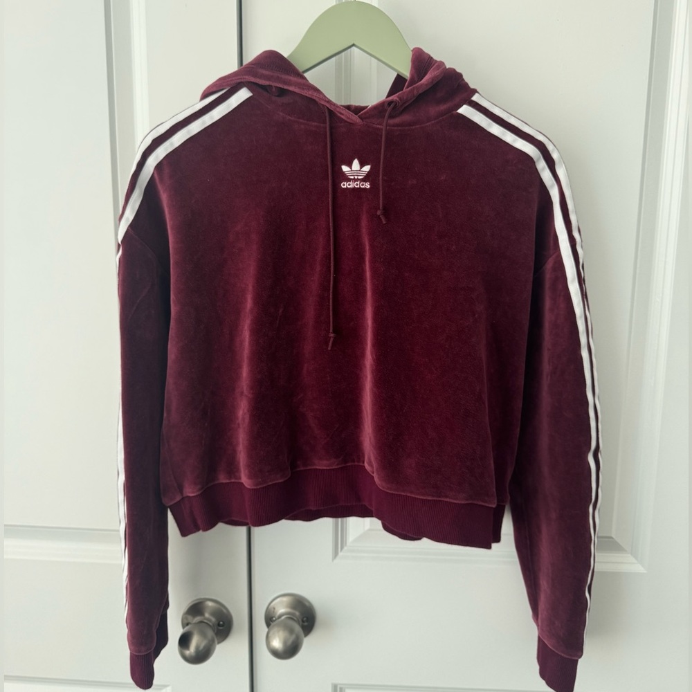 Adidas® Originals Velour Cropped Hoodie Sweatshirt in Size S